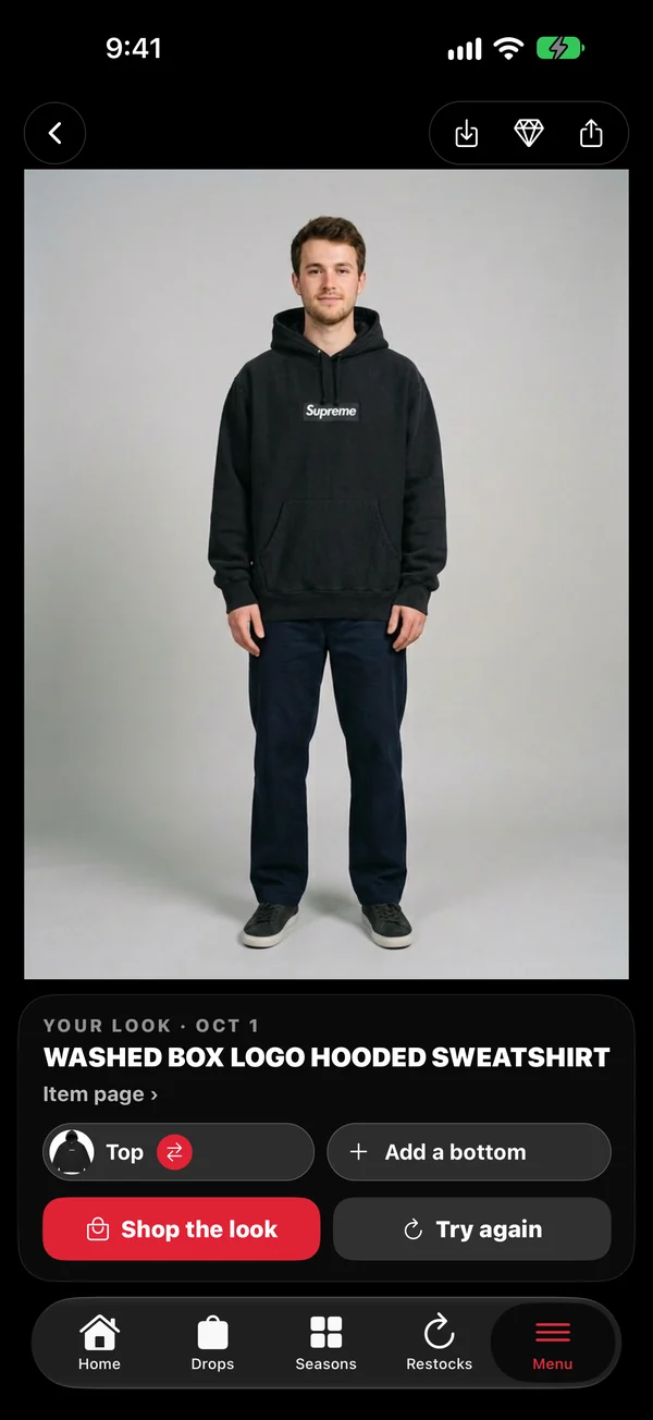 A virtual try-on result in the app